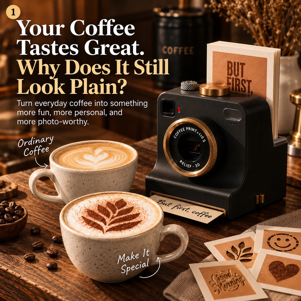 Mechanical Latte Art Camera – Press the Shutter & Create Café-Style Coffee Art☕️