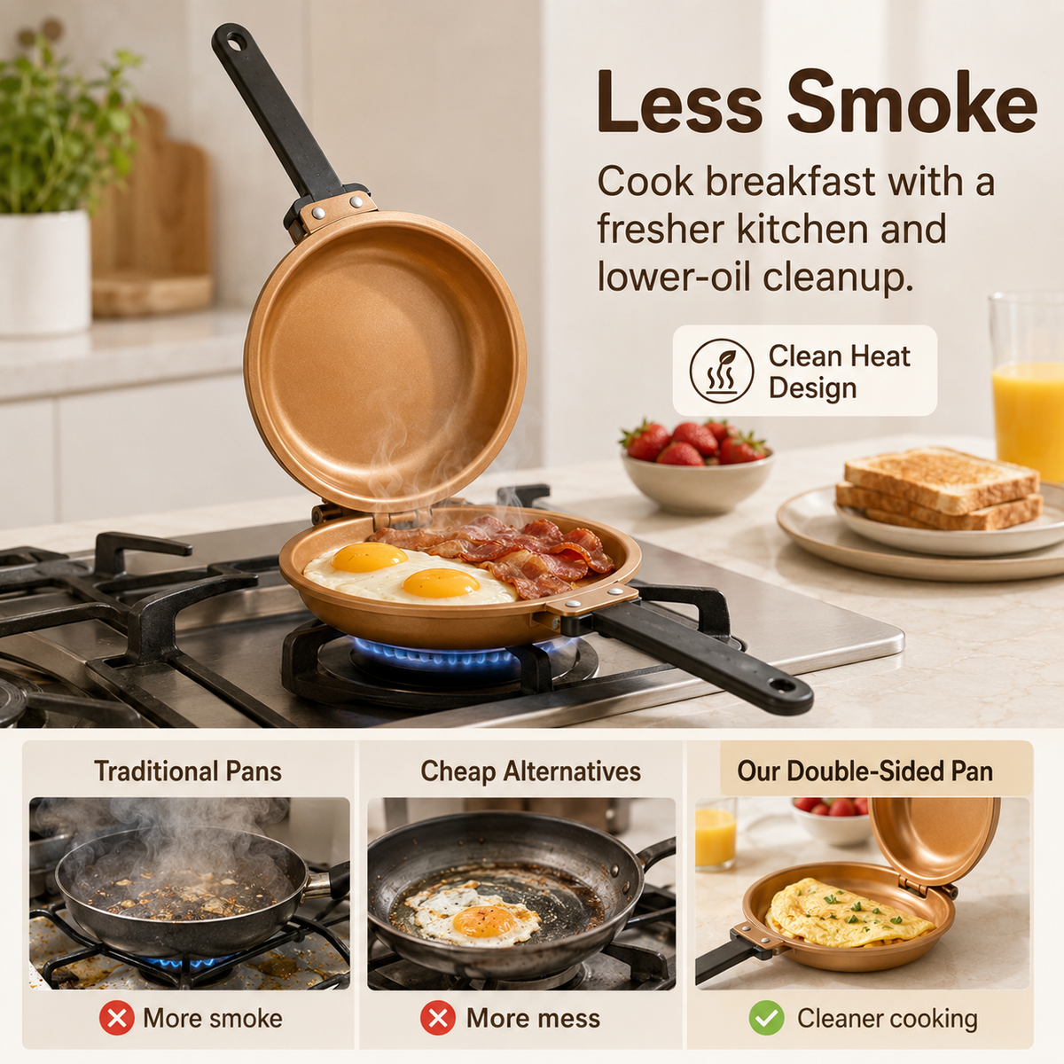 🍳 Master Breakfasts in Minutes: Non-Stick Double-Sided Flip Pan